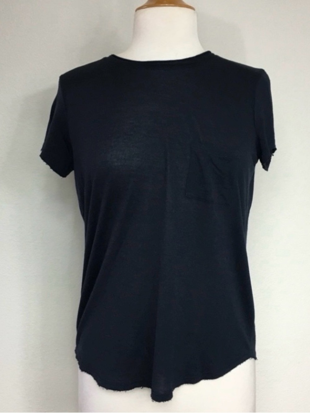 Vince Womens Dark Navy Raw Hem Front Pocket Stretch T-Shirt Size Medium Casual